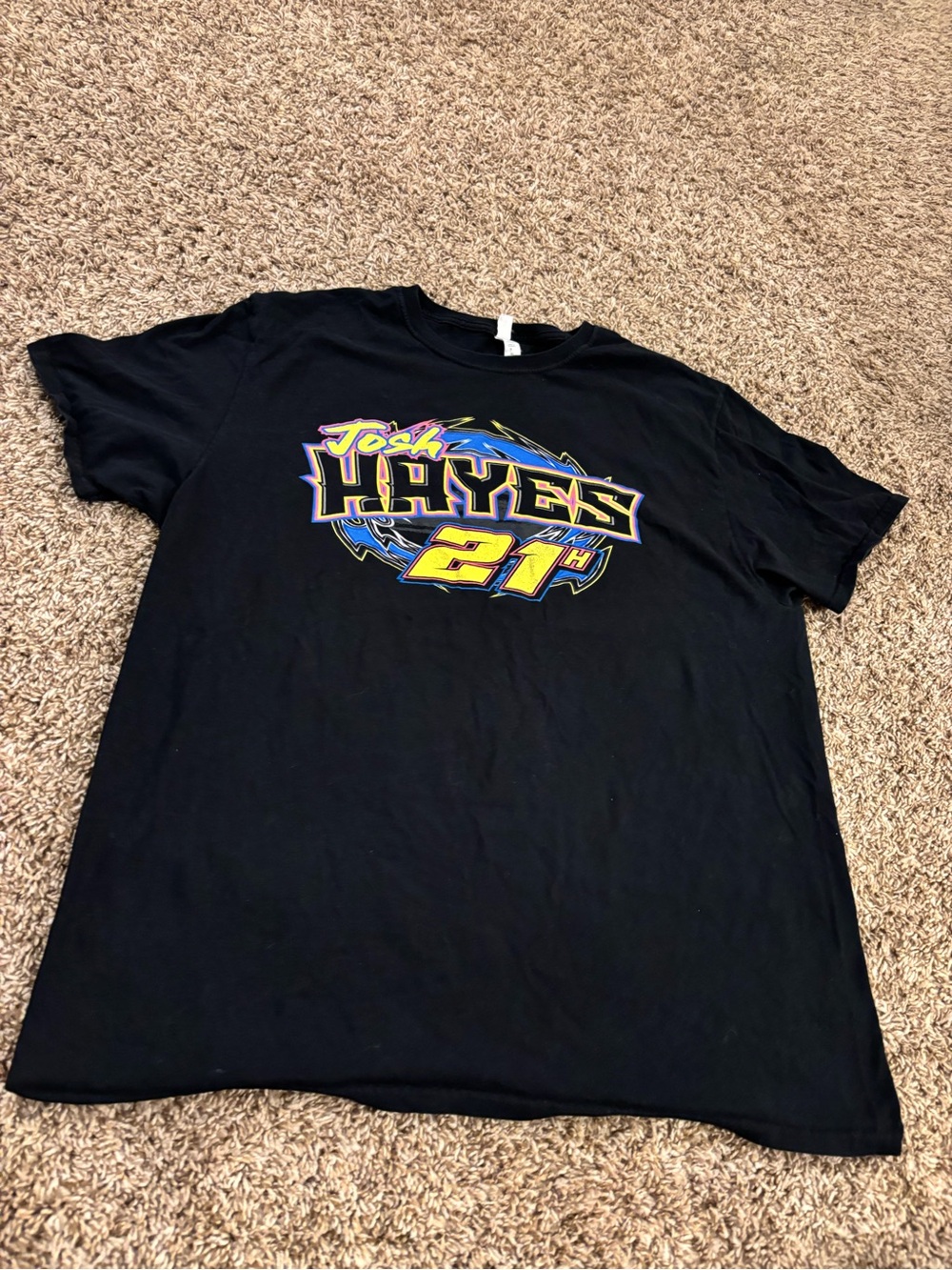 Fruit of the Loom Black Kids Tee with Yellow & Purple Racing Graphic - Picture 3 of 7
